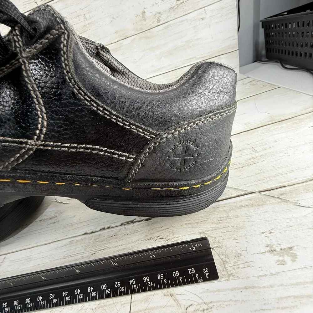 Dr Martens Mens US 10 Black Leather Low Top Lace Up Shoes Yellow Stitching EU 43